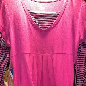 SO Girls Pink Blouse w/ Tie & Stripes Size 14 1/2